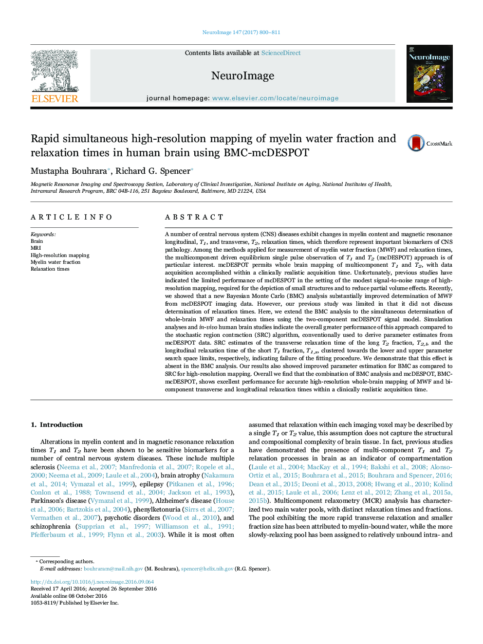 Rapid simultaneous high-resolution mapping of myelin water fraction and relaxation times in human brain using BMC-mcDESPOT