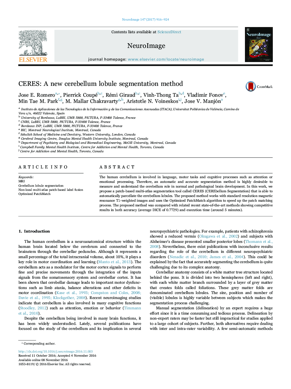 CERES: A new cerebellum lobule segmentation method