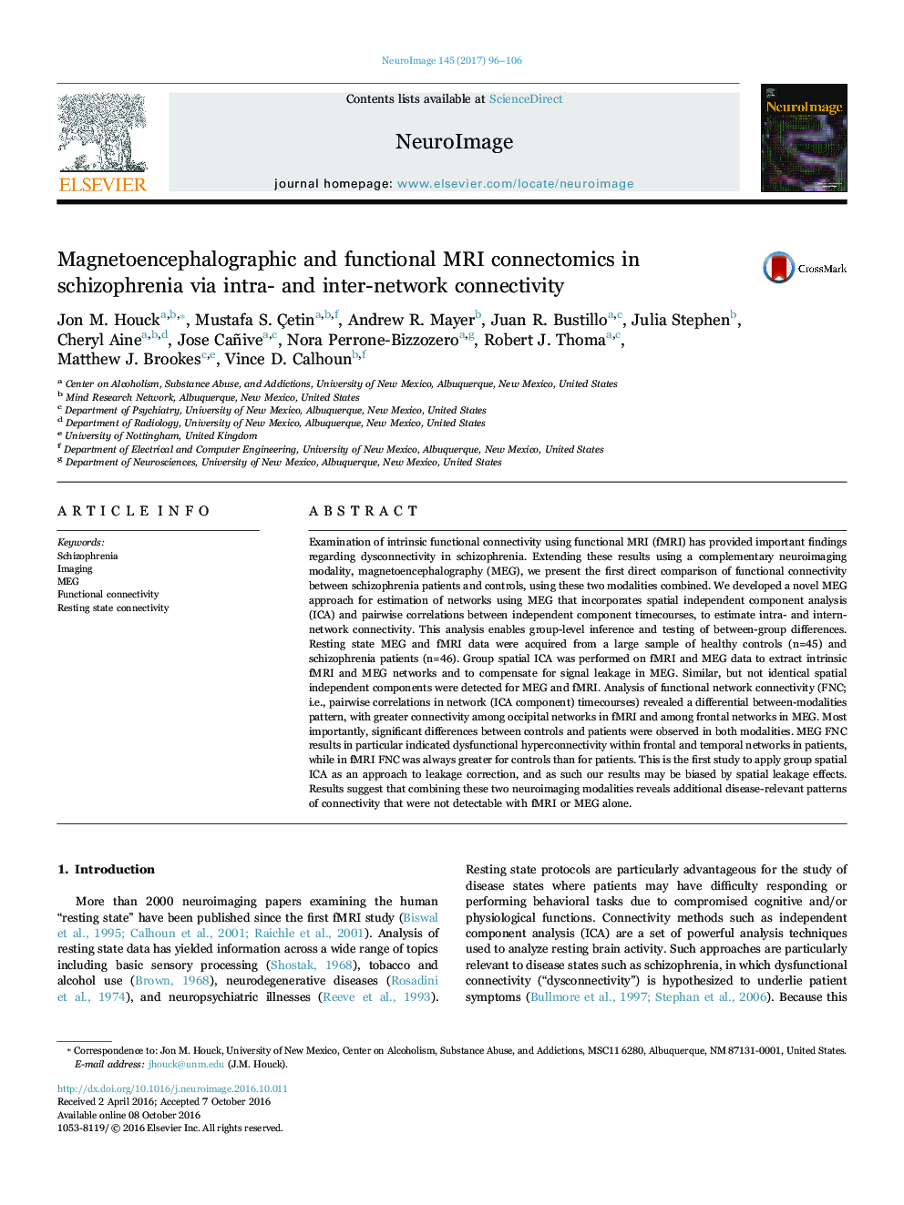 Magnetoencephalographic and functional MRI connectomics in schizophrenia via intra- and inter-network connectivity