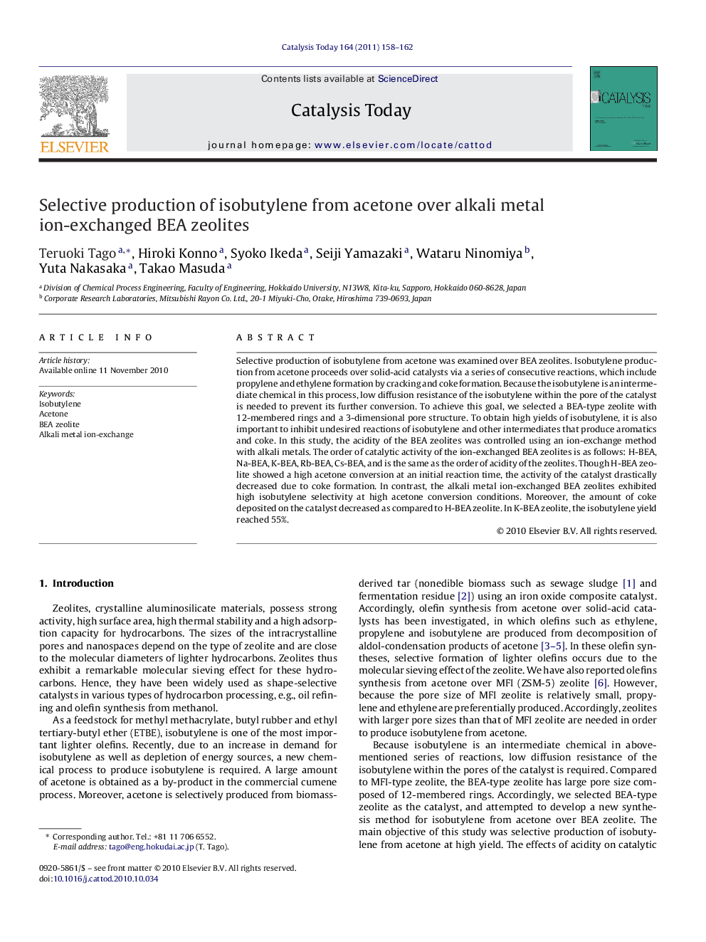 Selective production of isobutylene from acetone over alkali metal ion-exchanged BEA zeolites