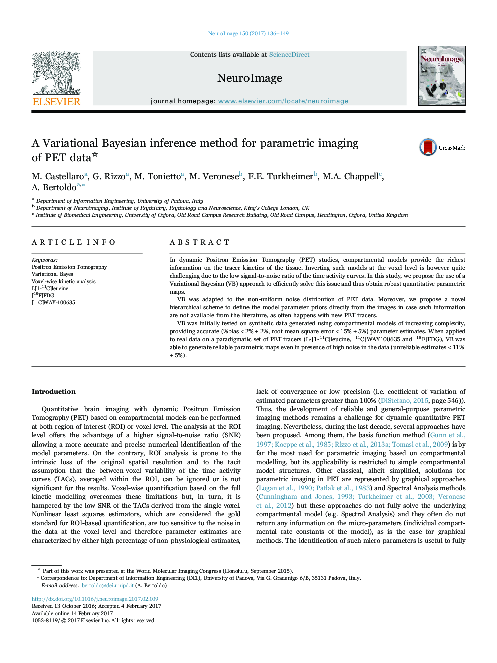 A Variational Bayesian inference method for parametric imaging of PET data