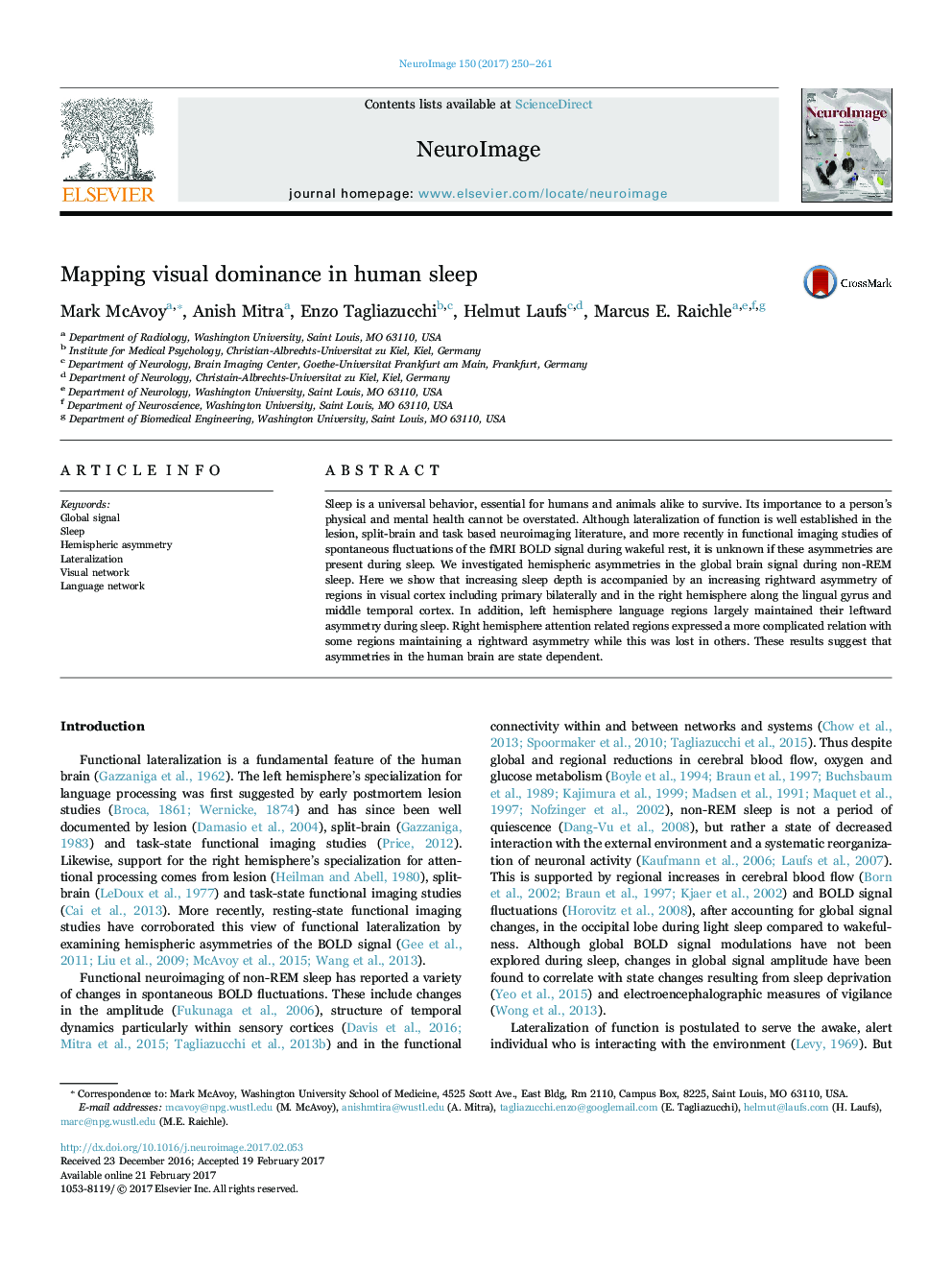 Mapping visual dominance in human sleep