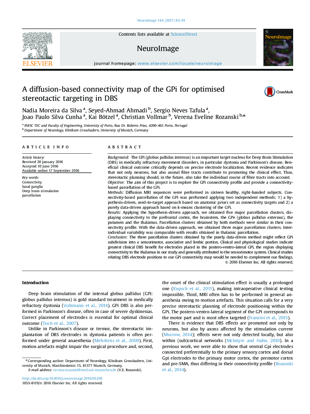 A diffusion-based connectivity map of the GPi for optimised stereotactic targeting in DBS