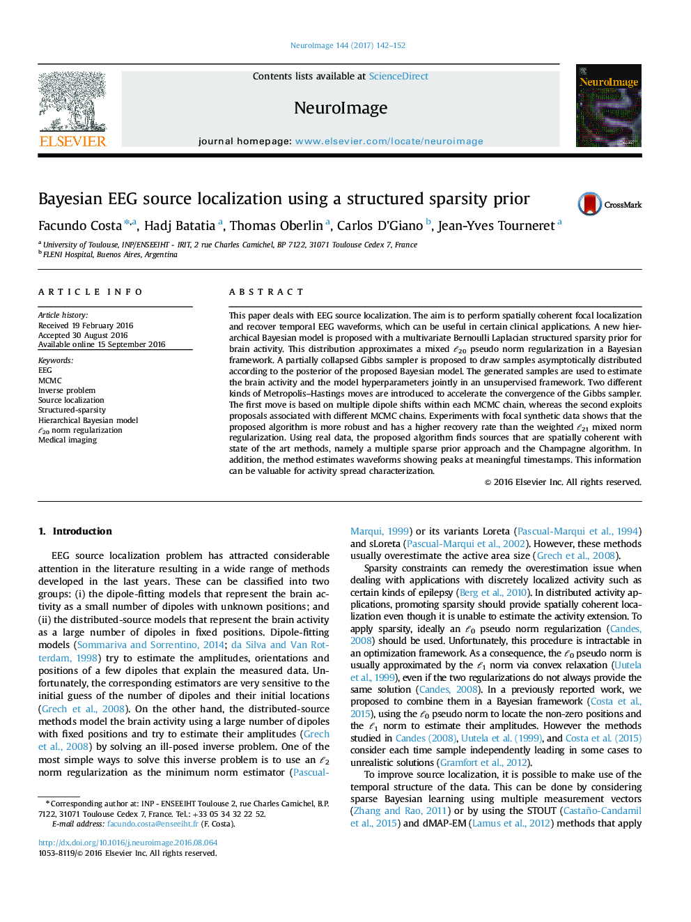 Bayesian EEG source localization using a structured sparsity prior