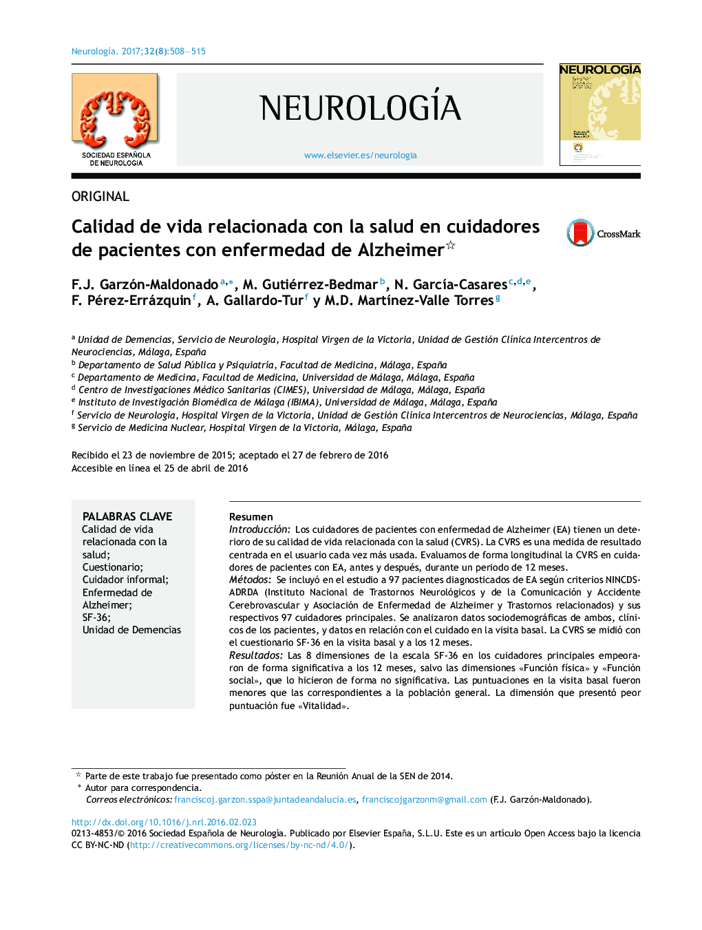 Calidad de vida relacionada con la salud en cuidadores de pacientes con enfermedad de Alzheimer