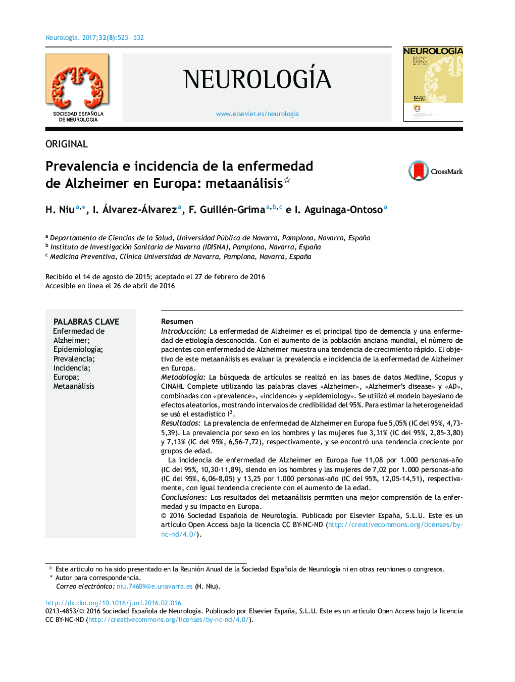 Prevalencia e incidencia de la enfermedad de Alzheimer en Europa: metaanálisis
