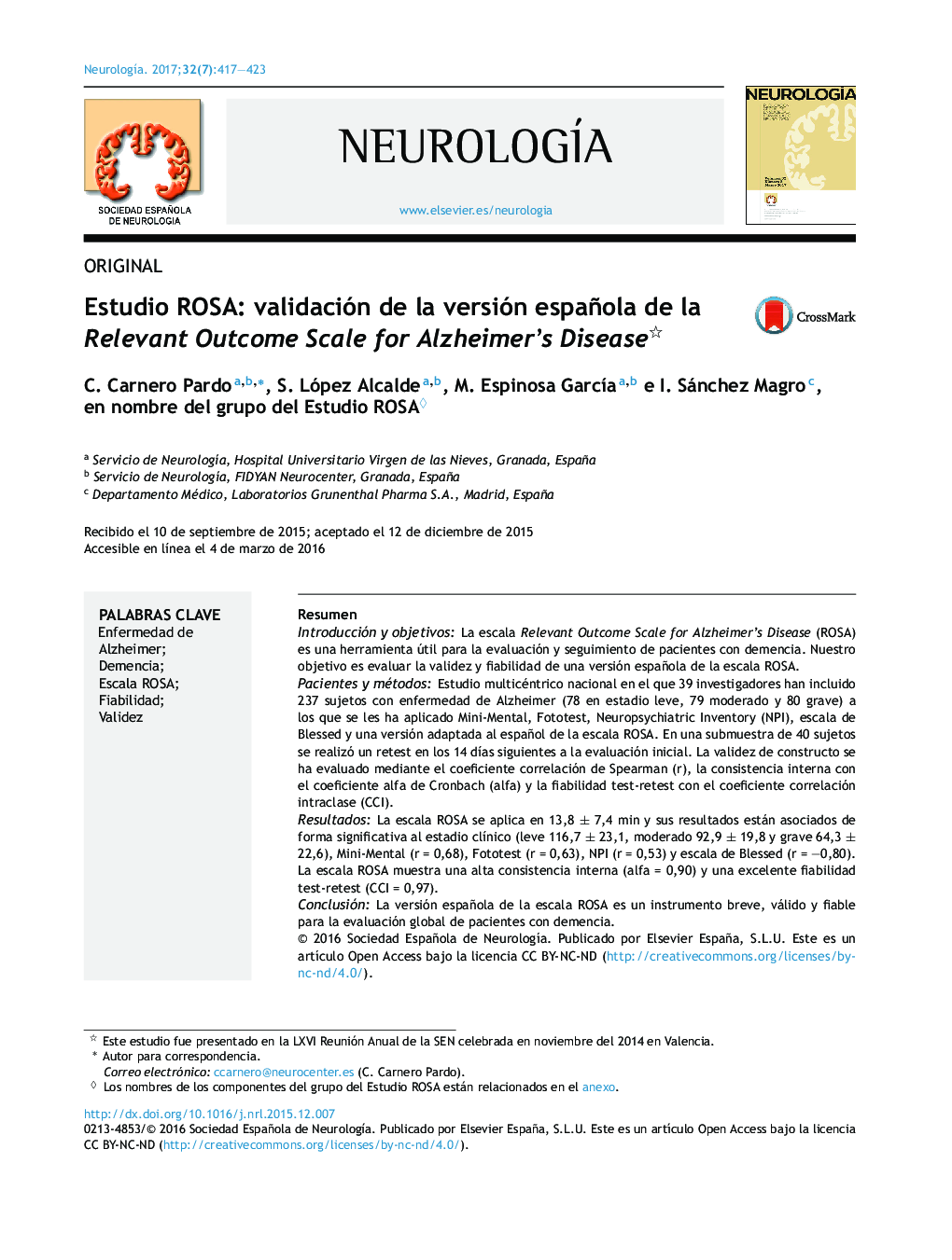 Estudio ROSA: validación de la versión española de la Relevant Outcome Scale for Alzheimer's Disease