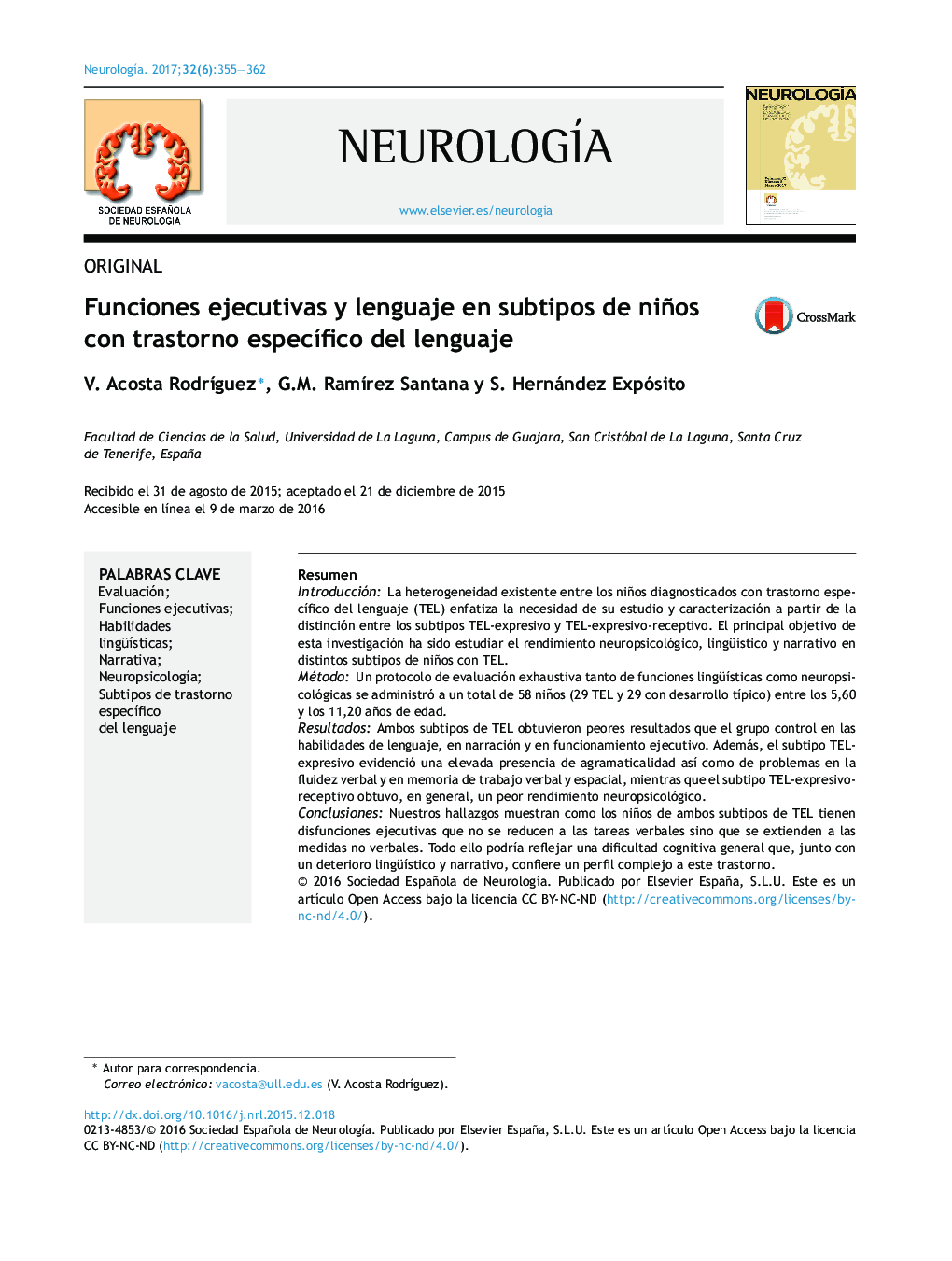 Funciones ejecutivas y lenguaje en subtipos de niños con trastorno especÃ­fico del lenguaje