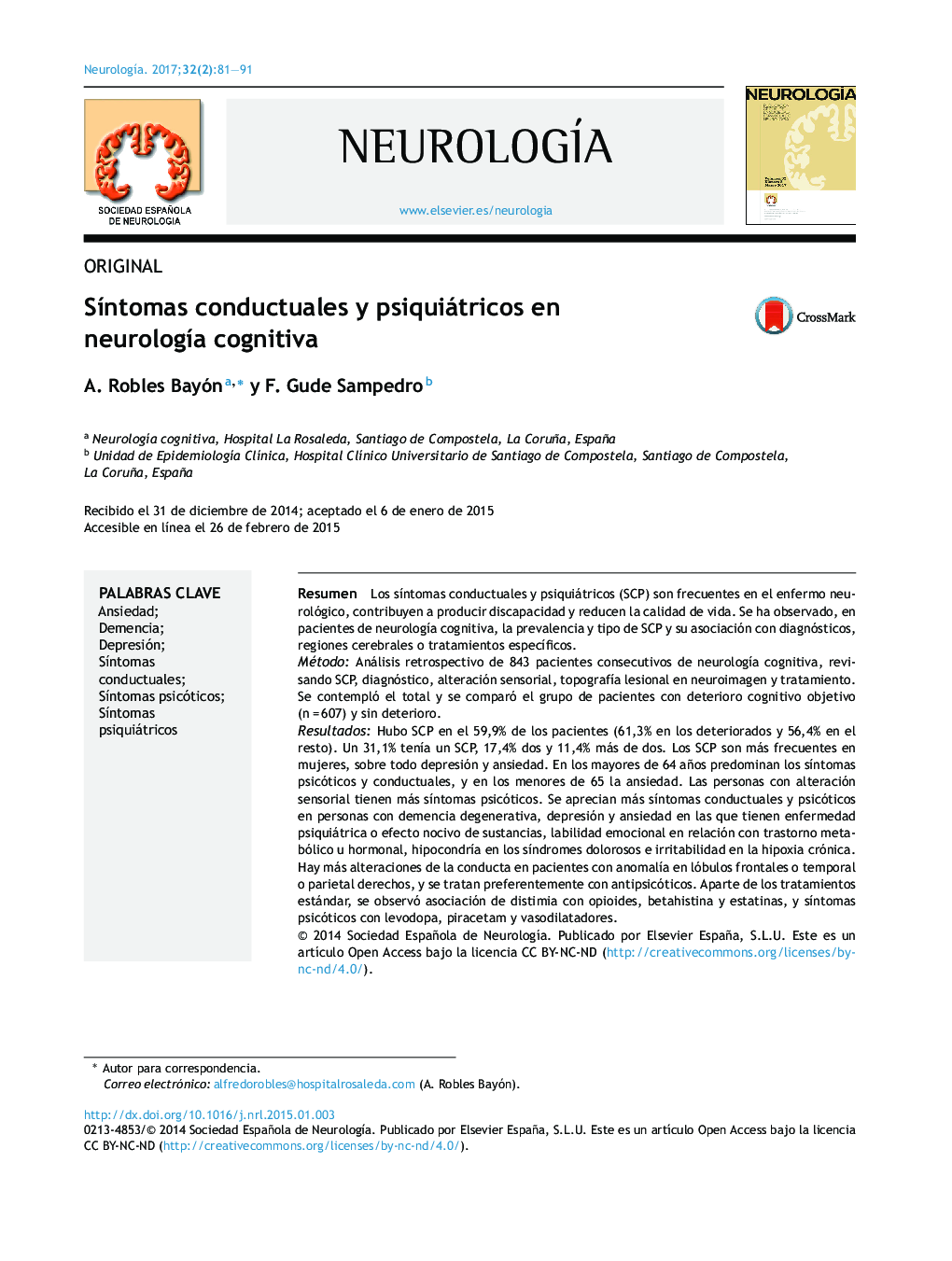 SÃ­ntomas conductuales y psiquiátricos en neurologÃ­a cognitiva