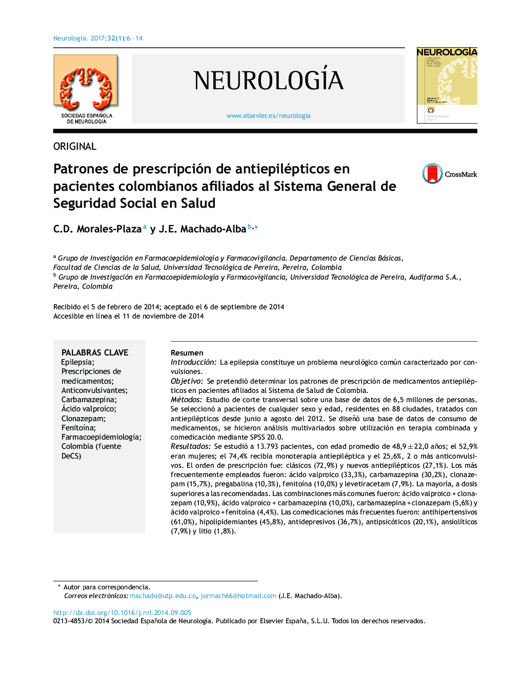 Patrones de prescripción de antiepilépticos en pacientes colombianos afiliados al Sistema General de Seguridad Social en Salud