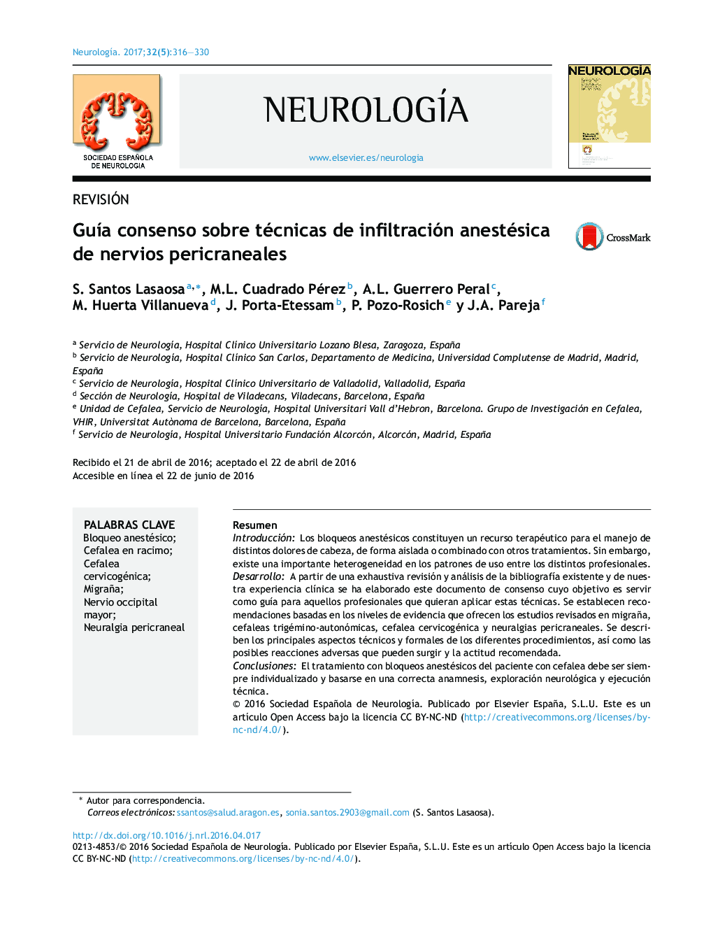 REVISIÃNGuÃ­a consenso sobre técnicas de infiltración anestésica de nervios pericranealesConsensus recommendations for anaesthetic peripheral nerve block