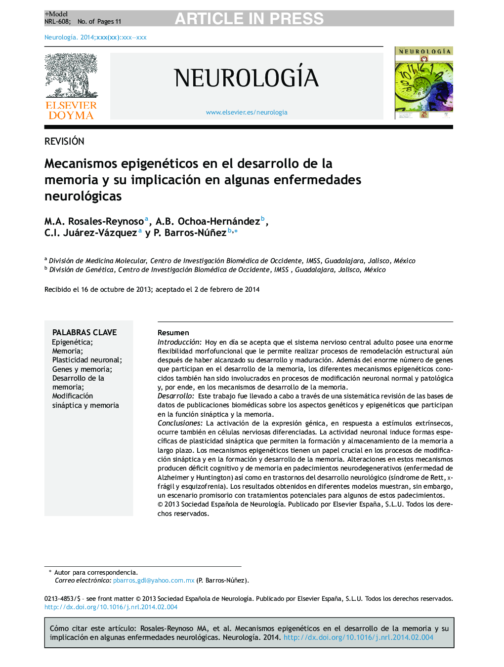 Mecanismos epigenéticos en el desarrollo de la memoria y su implicación en algunas enfermedades neurológicas