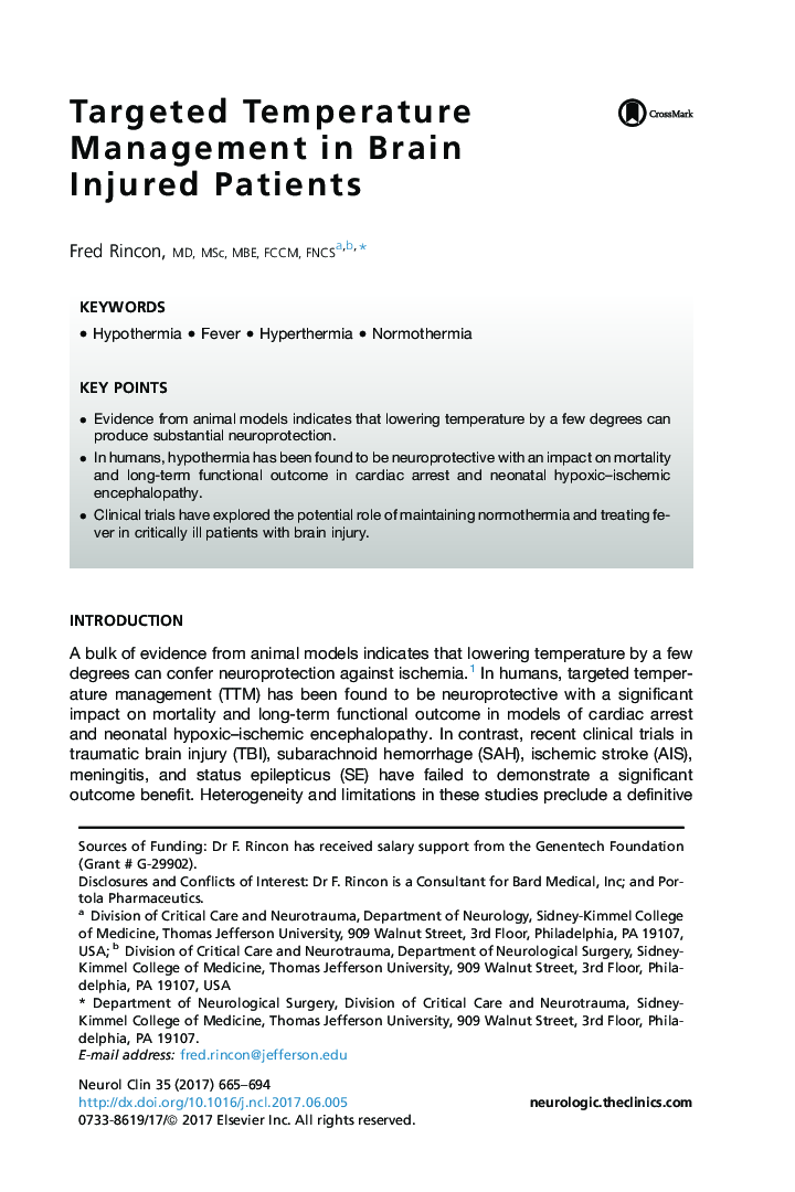 Targeted Temperature Management in Brain Injured Patients