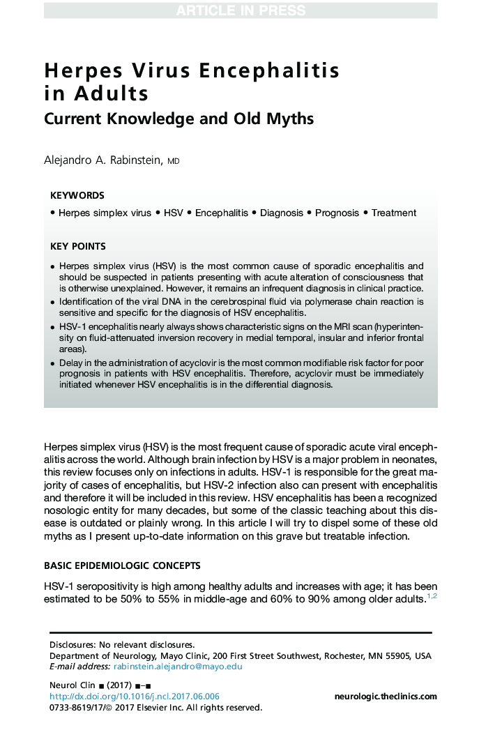 Herpes Virus Encephalitis in Adults