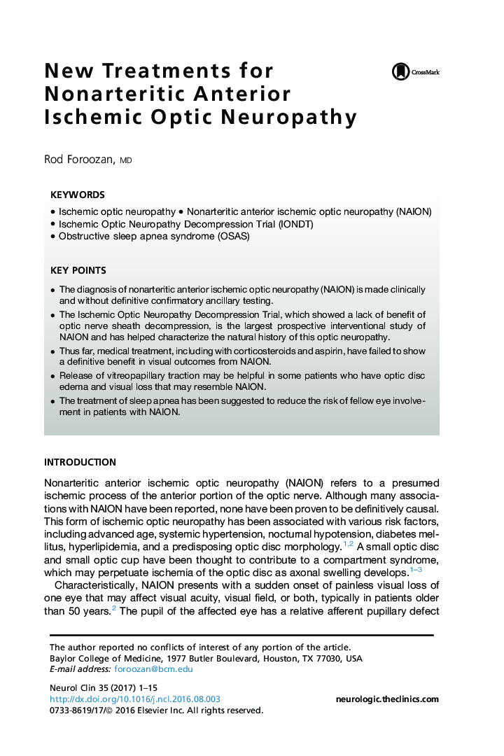 New Treatments for Nonarteritic Anterior Ischemic Optic Neuropathy