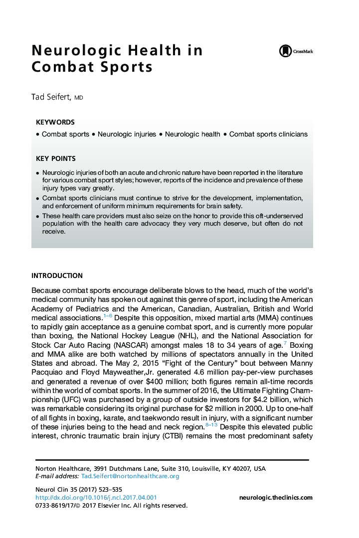 Neurologic Health in Combat Sports