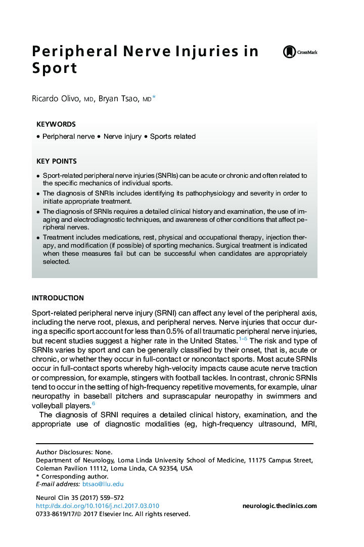 Peripheral Nerve Injuries in Sport