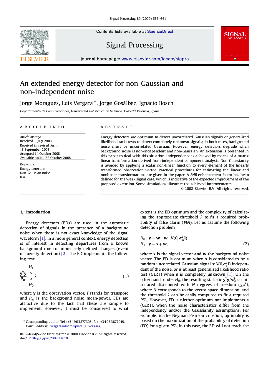 An extended energy detector for non-Gaussian and non-independent noise