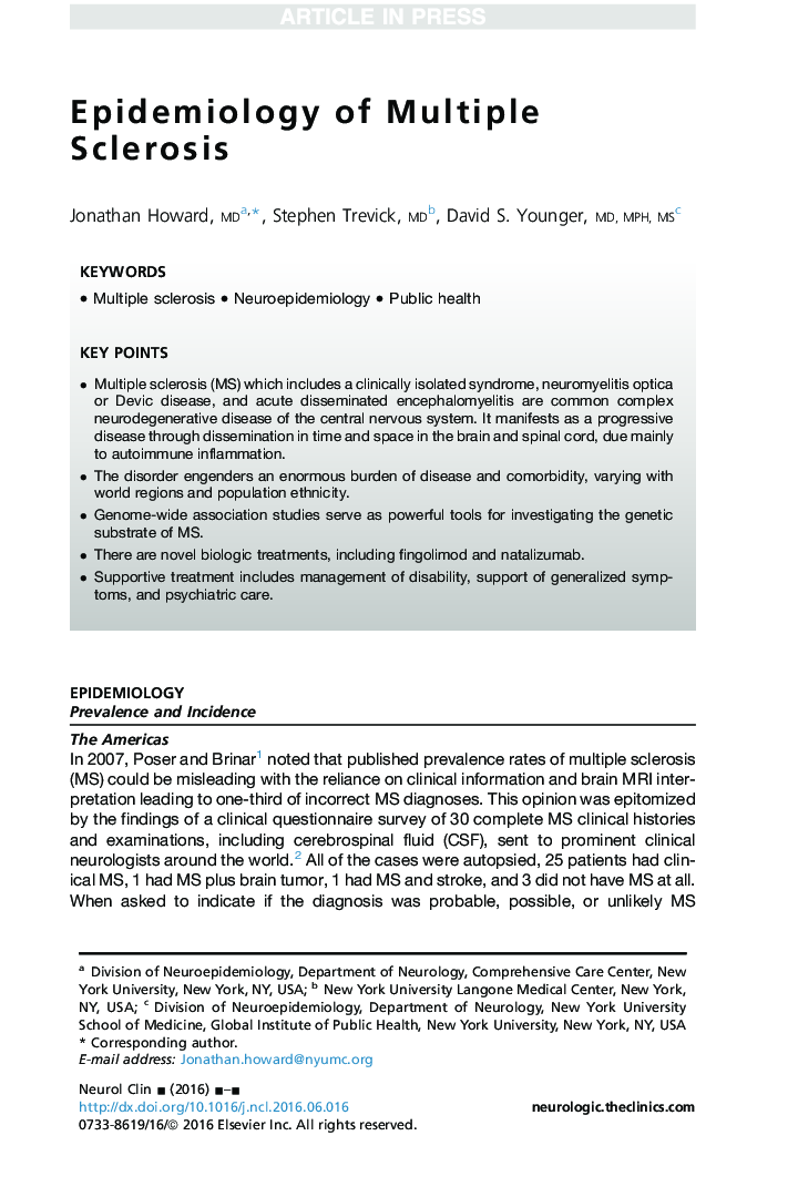 Epidemiology of Multiple Sclerosis