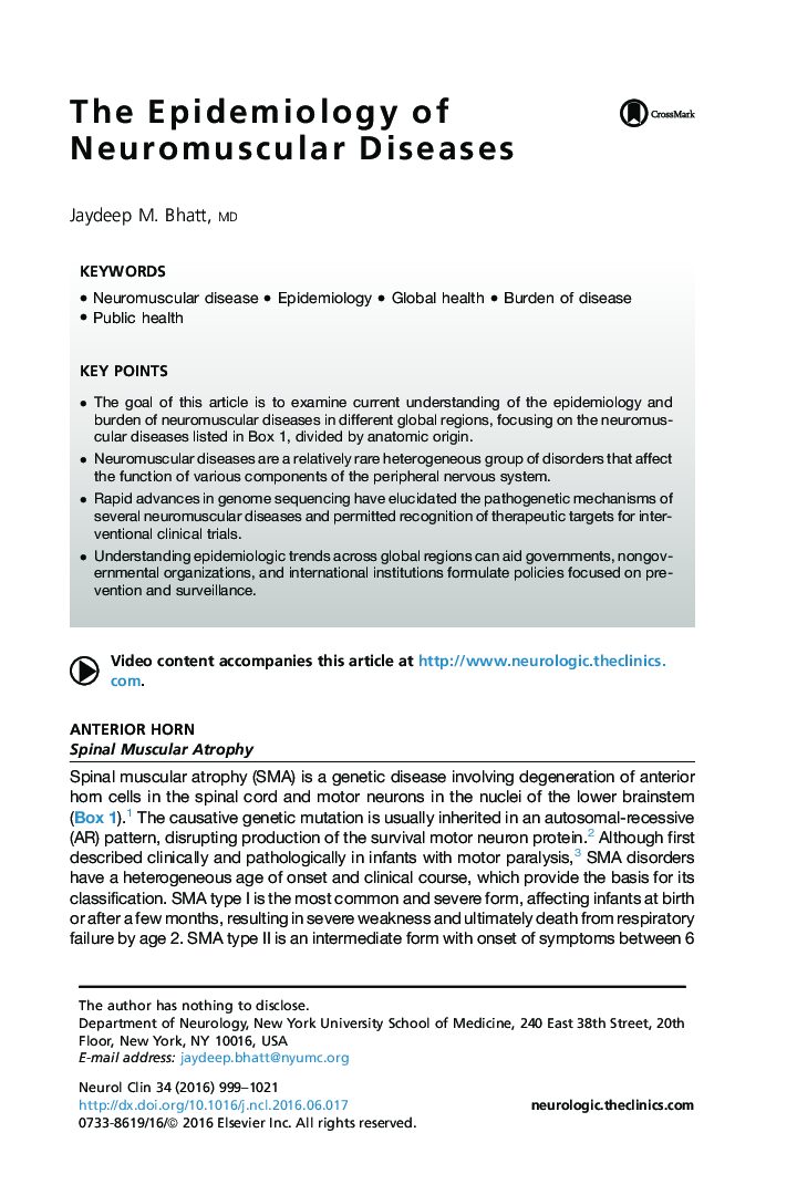 The Epidemiology of Neuromuscular Diseases