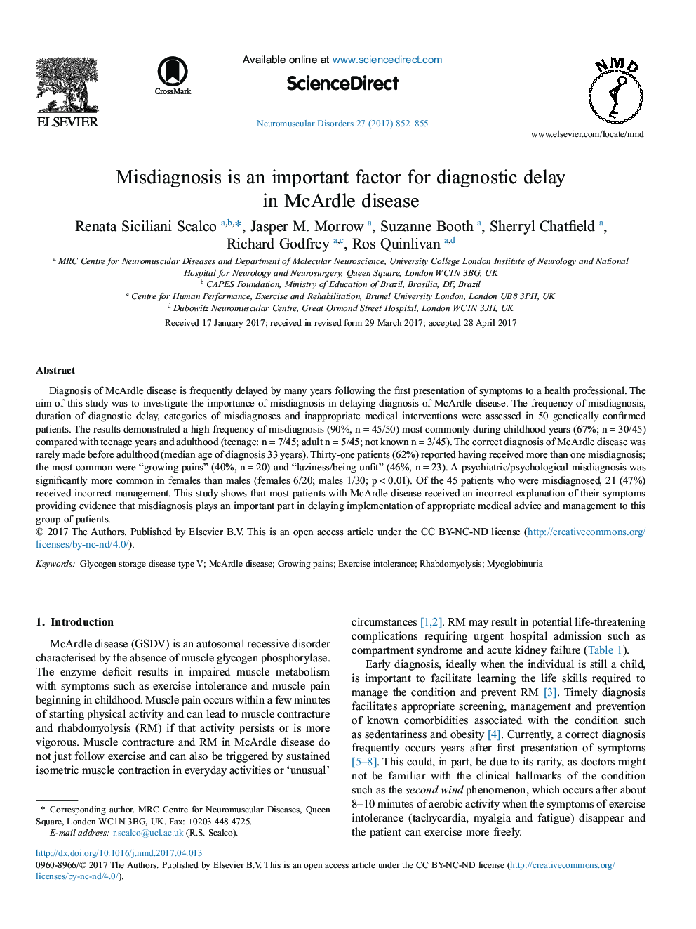 Misdiagnosis is an important factor for diagnostic delay in McArdle disease