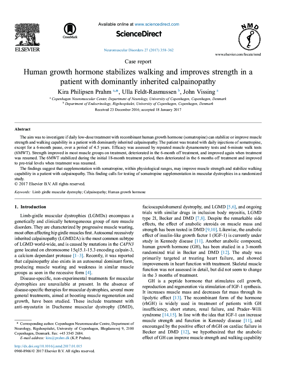 Human growth hormone stabilizes walking and improves strength in a patient with dominantly inherited calpainopathy