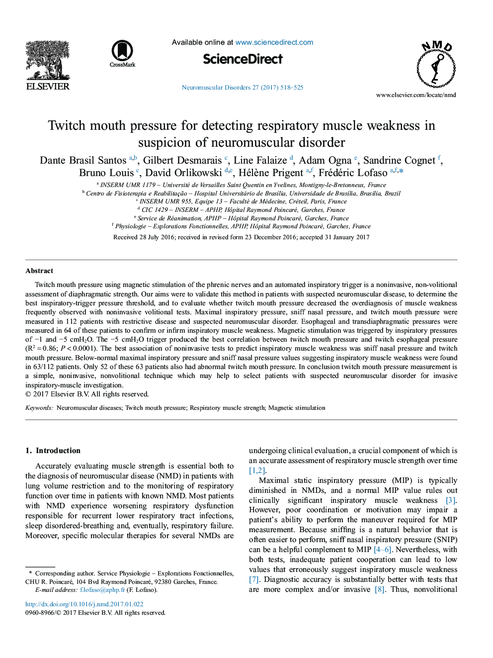 Twitch mouth pressure for detecting respiratory muscle weakness in suspicion of neuromuscular disorder