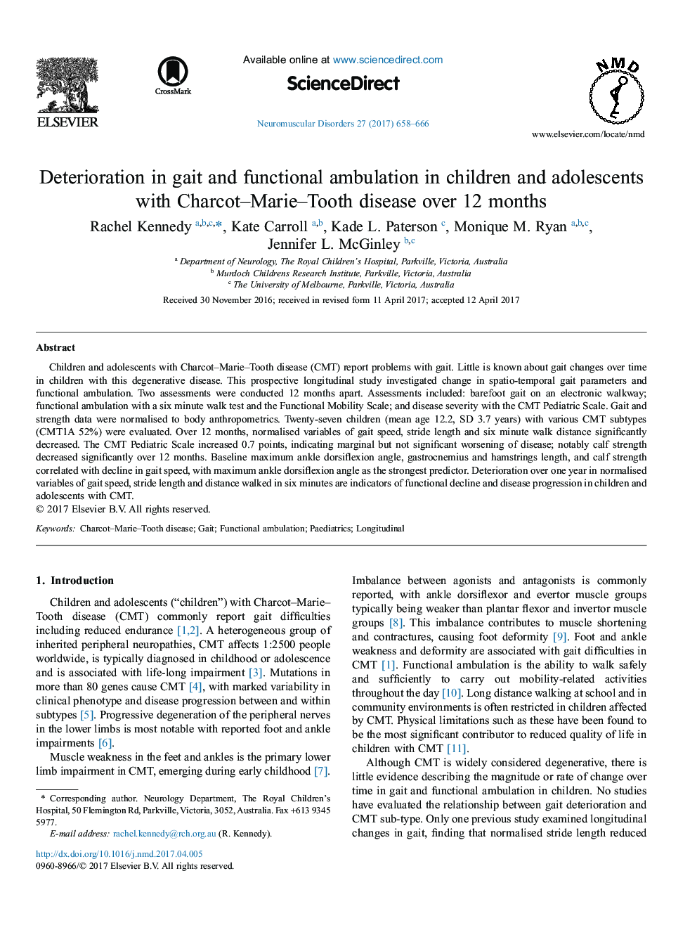 Deterioration in gait and functional ambulation in children and adolescents with Charcot-Marie-Tooth disease over 12 months