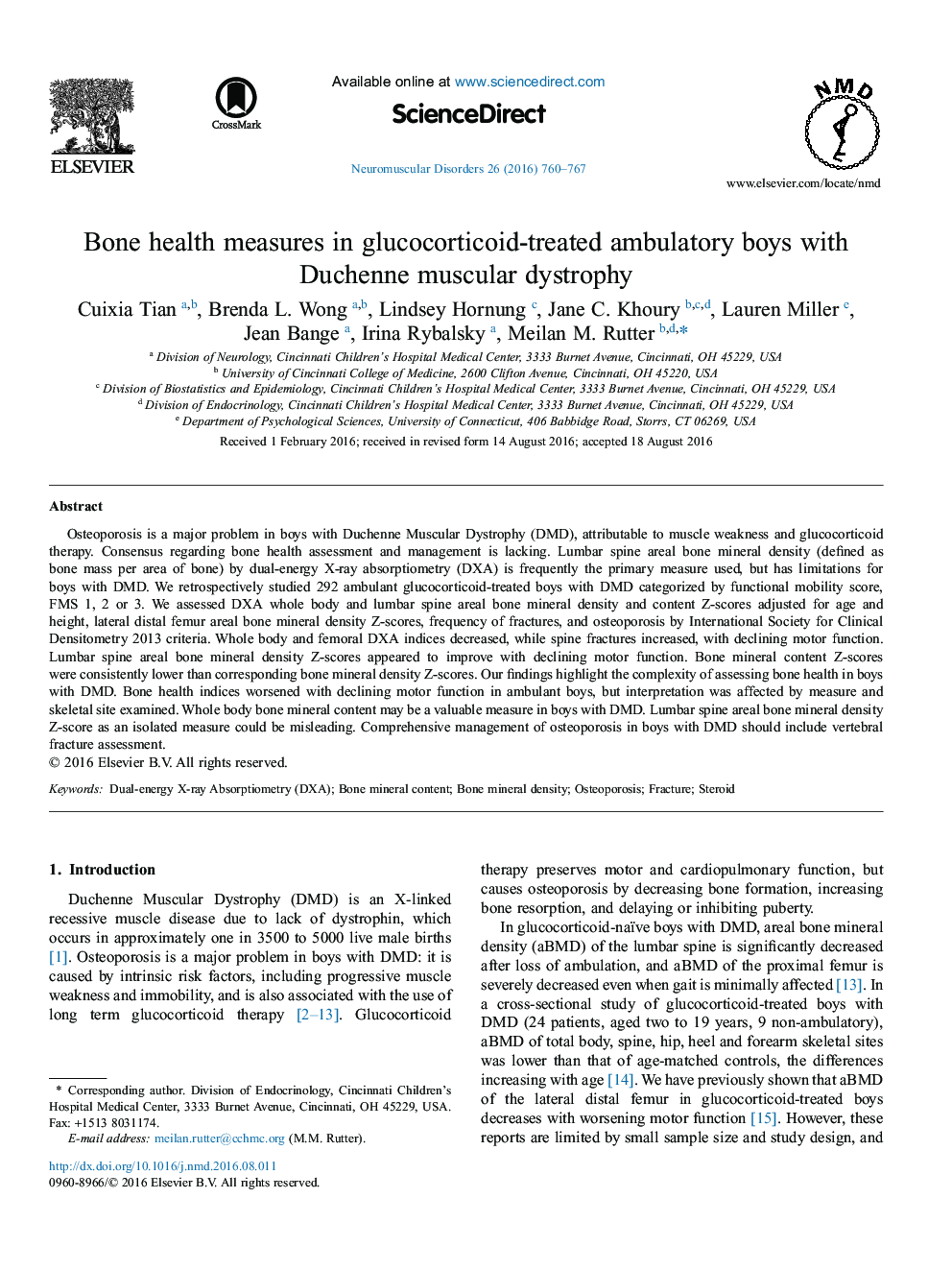 Bone health measures in glucocorticoid-treated ambulatory boys with Duchenne muscular dystrophy