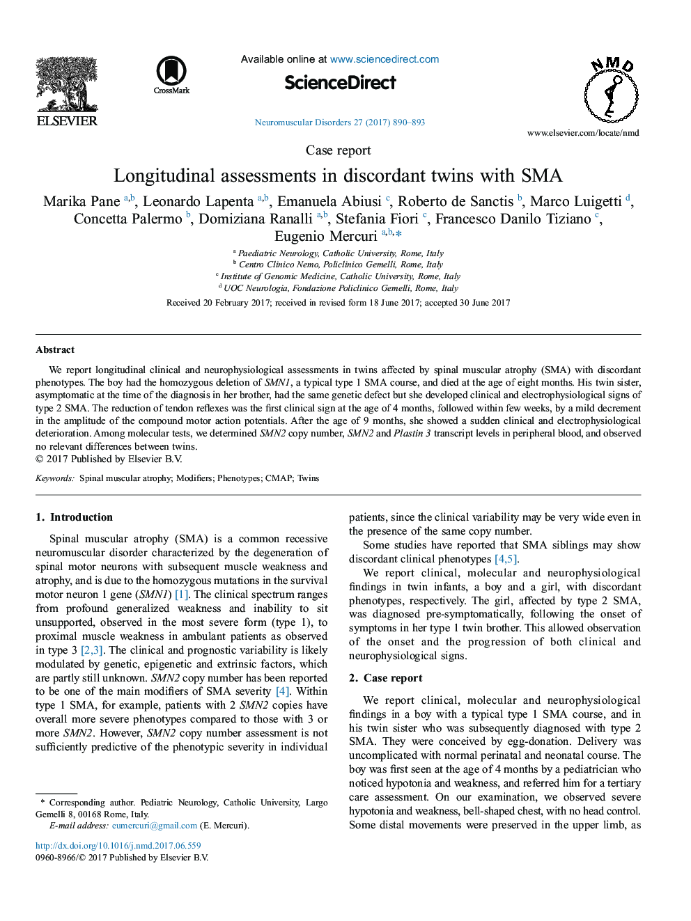 Case reportLongitudinal assessments in discordant twins with SMA