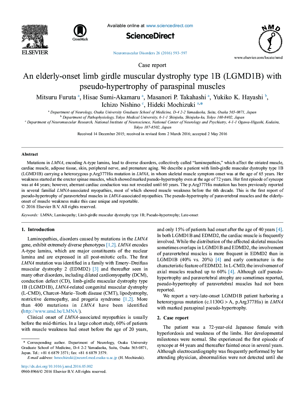 Case reportAn elderly-onset limb girdle muscular dystrophy type 1B (LGMD1B) with pseudo-hypertrophy of paraspinal muscles