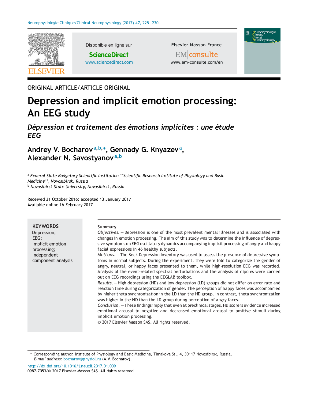 Depression and implicit emotion processing: An EEG study