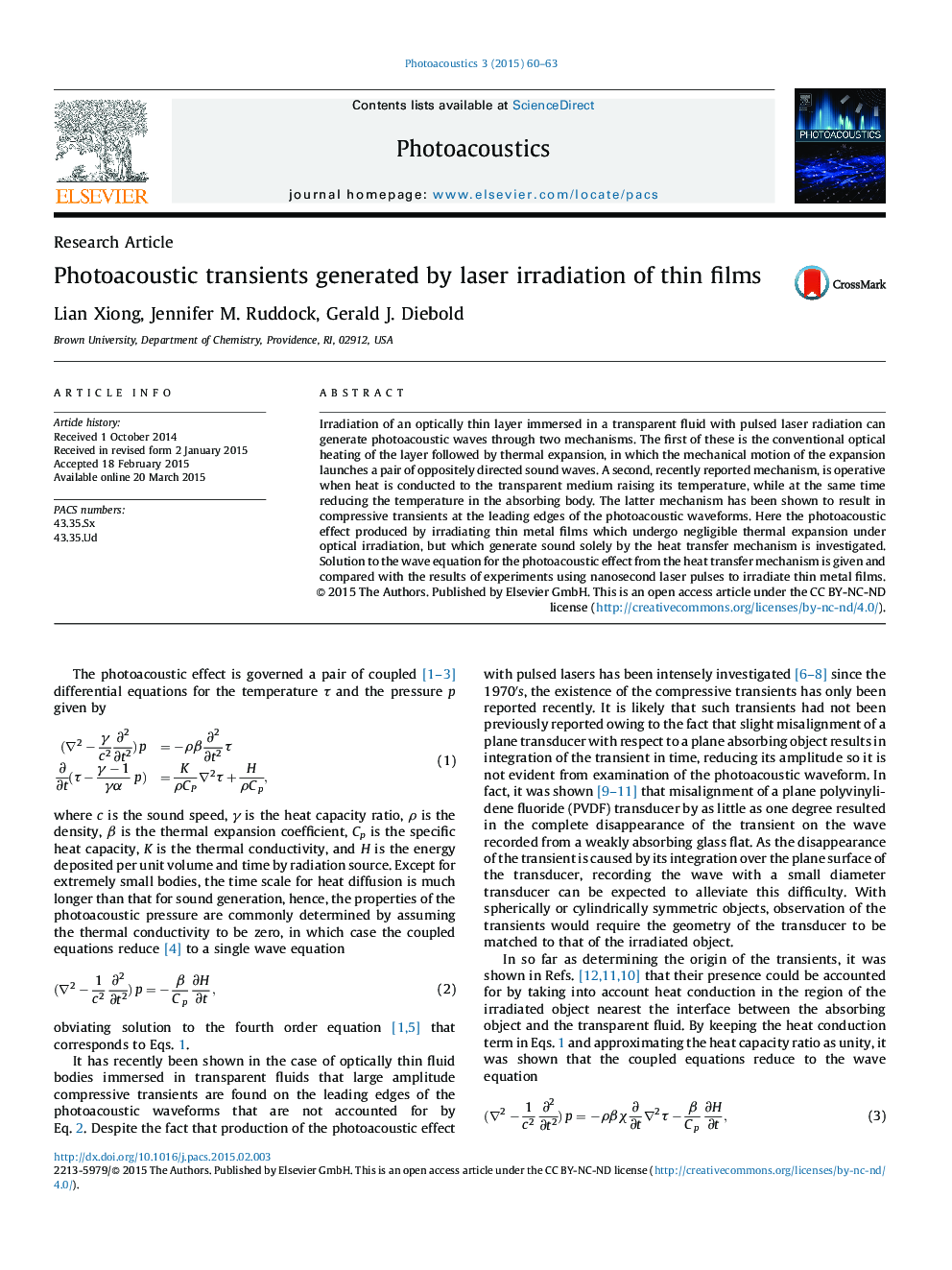 Photoacoustic transients generated by laser irradiation of thin films