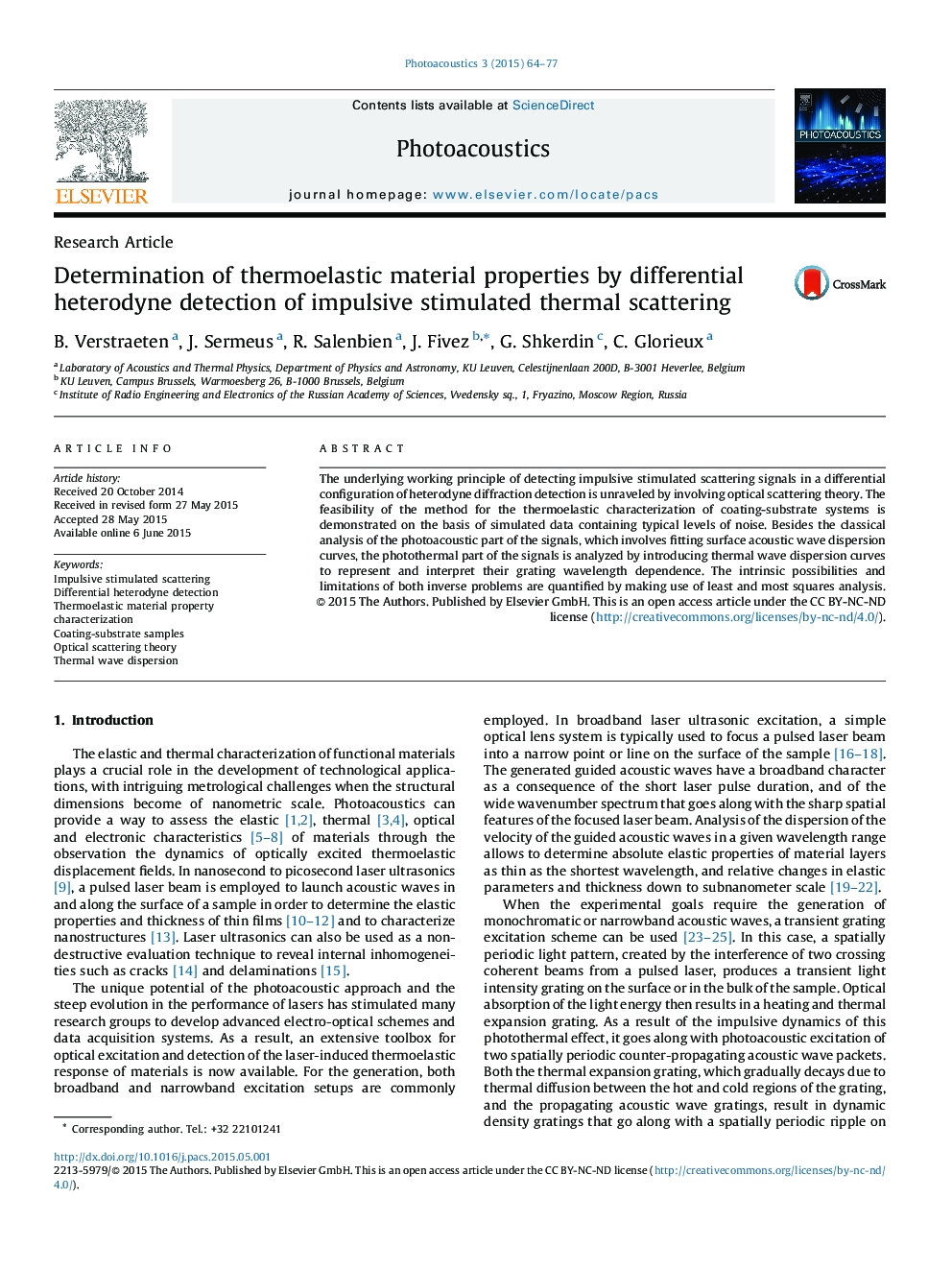 Determination of thermoelastic material properties by differential heterodyne detection of impulsive stimulated thermal scattering