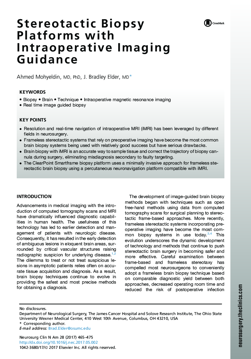 Stereotactic Biopsy Platforms with Intraoperative Imaging Guidance