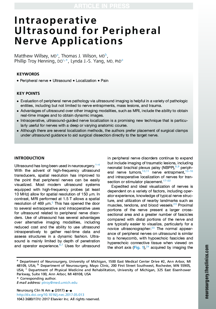 Intraoperative Ultrasound for Peripheral Nerve Applications