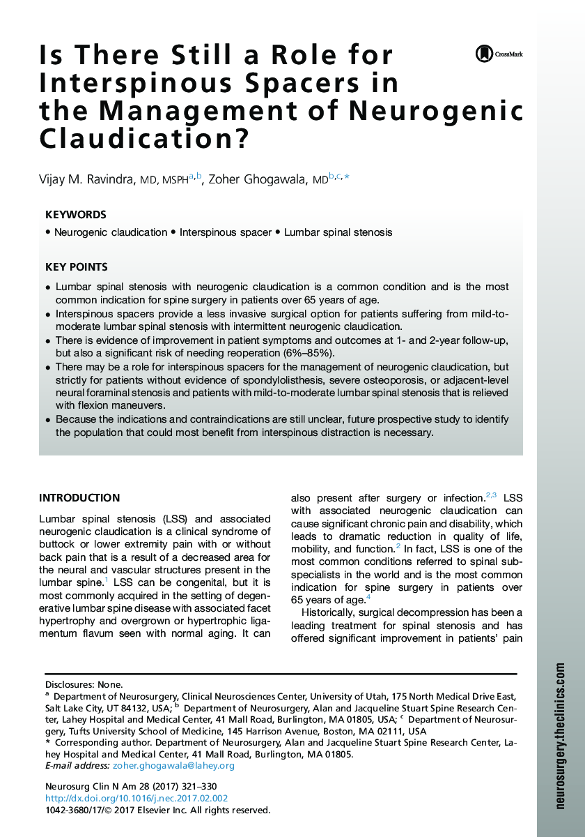 Is There Still a Role for Interspinous Spacers in the Management of Neurogenic Claudication?