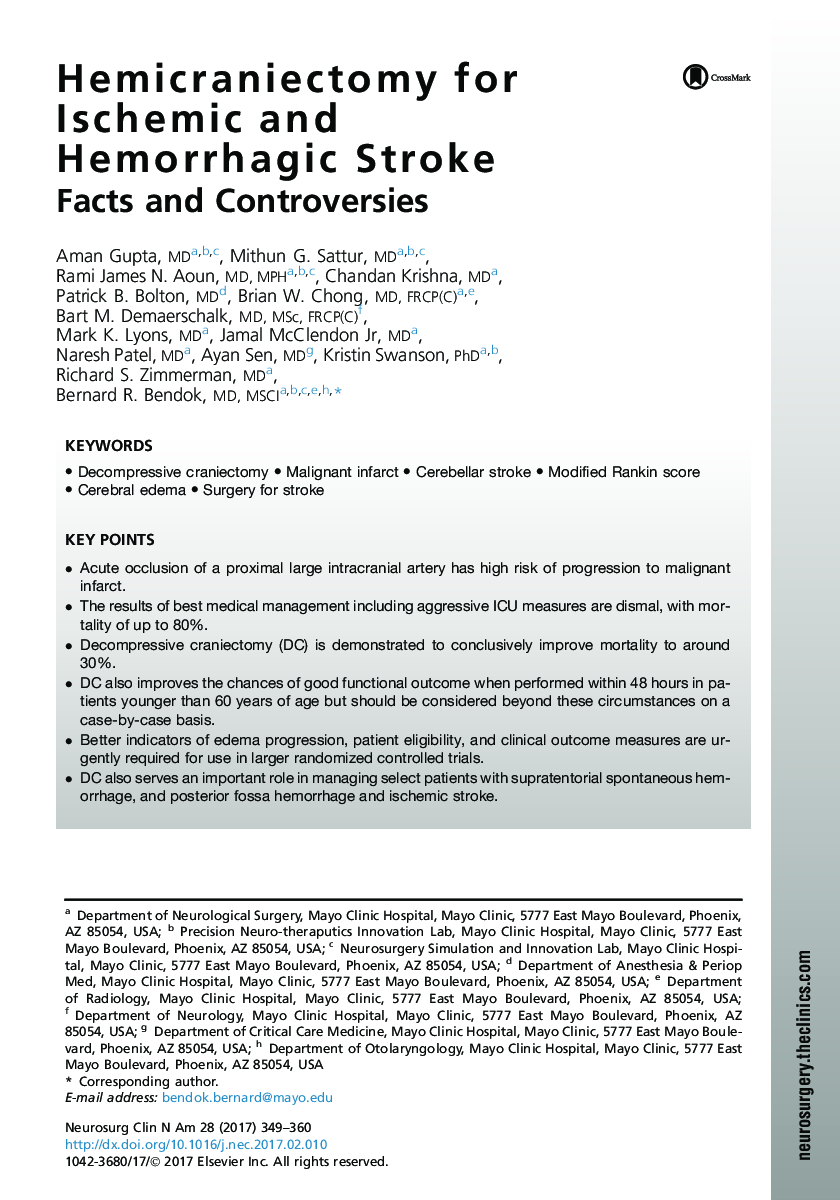 Hemicraniectomy for Ischemic and Hemorrhagic Stroke