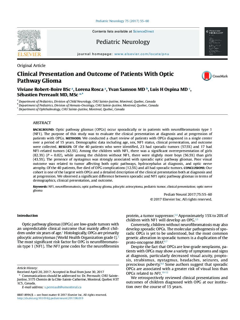 Original ArticleClinical Presentation and Outcome of Patients With Optic Pathway Glioma