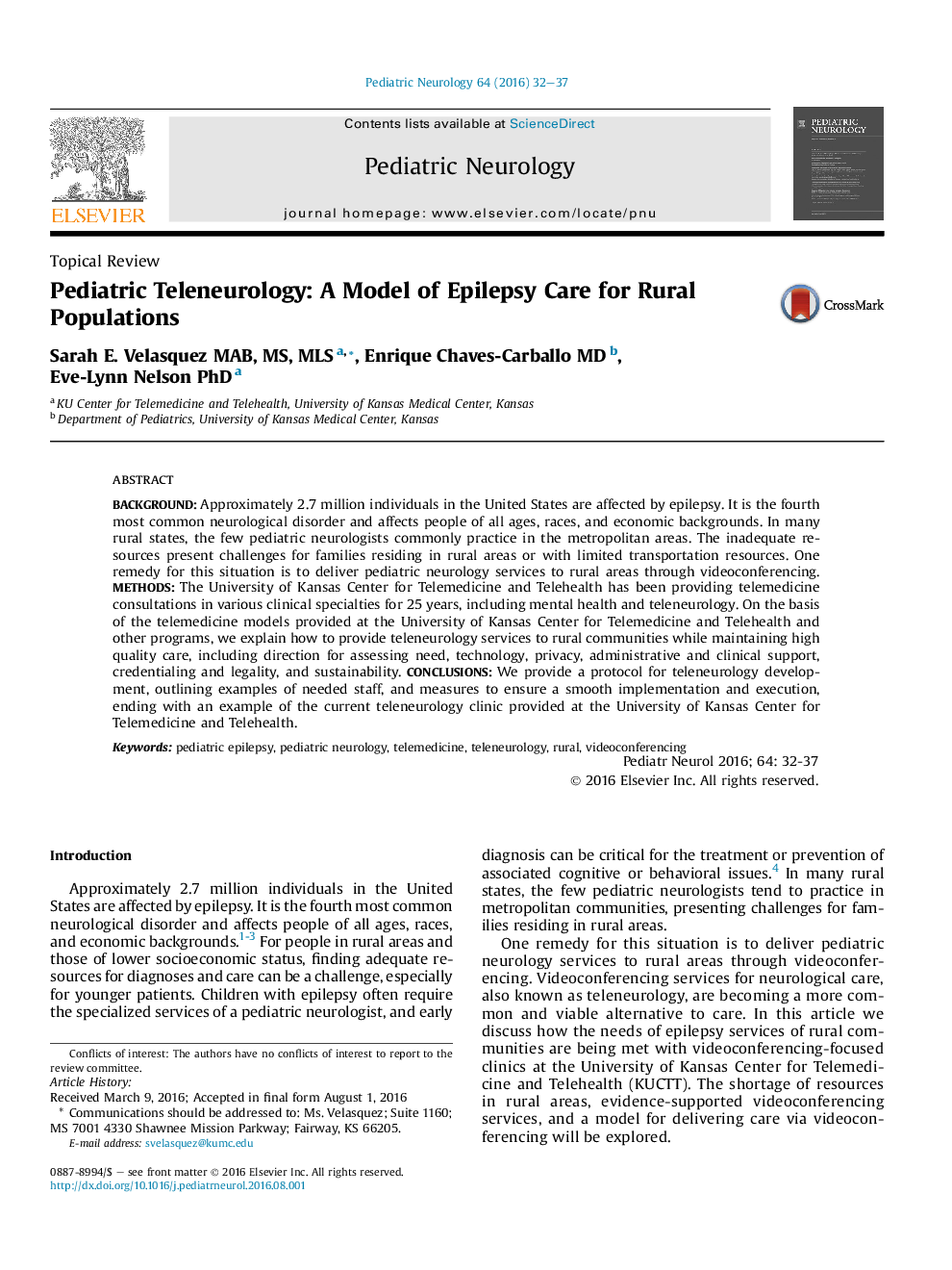 Pediatric Teleneurology: A Model of Epilepsy Care for Rural Populations