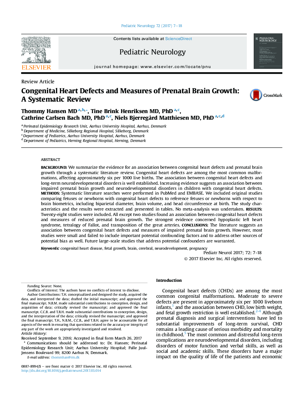 Review ArticleCongenital Heart Defects and Measures of Prenatal Brain Growth: A Systematic Review