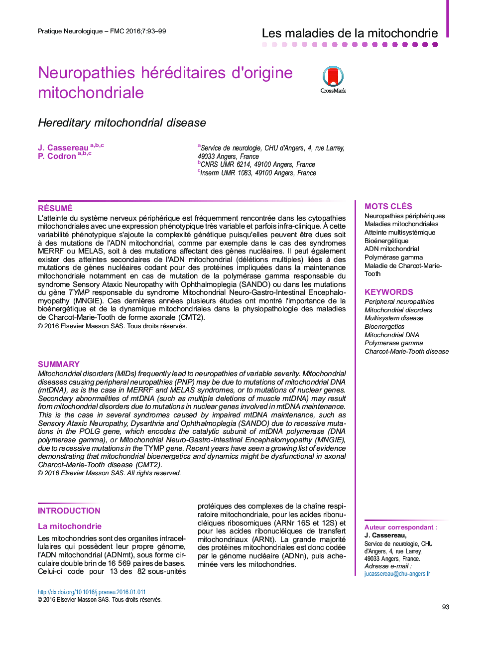 Neuropathies héréditaires d'origine mitochondriale