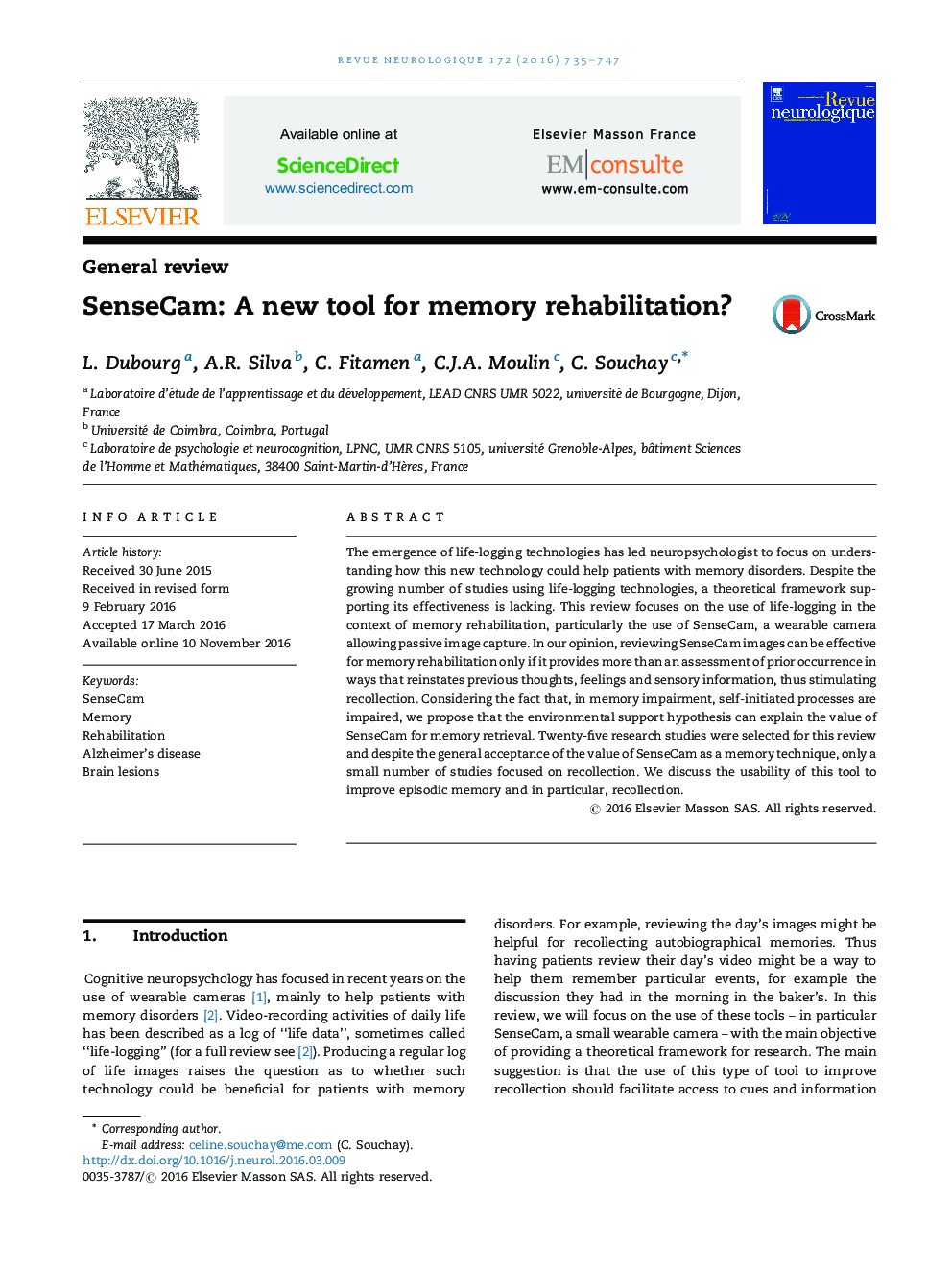 General reviewSenseCam: A new tool for memory rehabilitation?