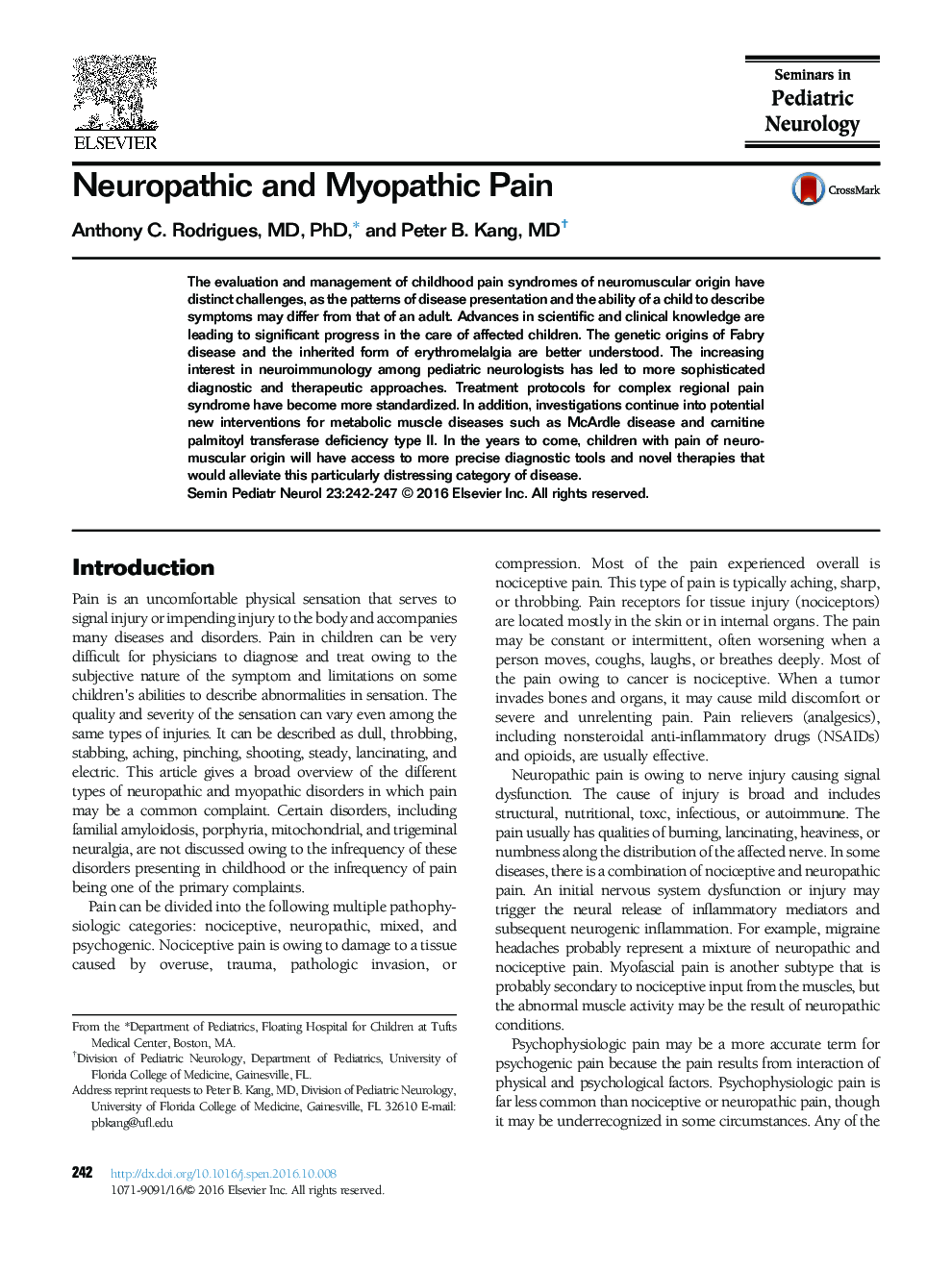 Neuropathic and Myopathic Pain