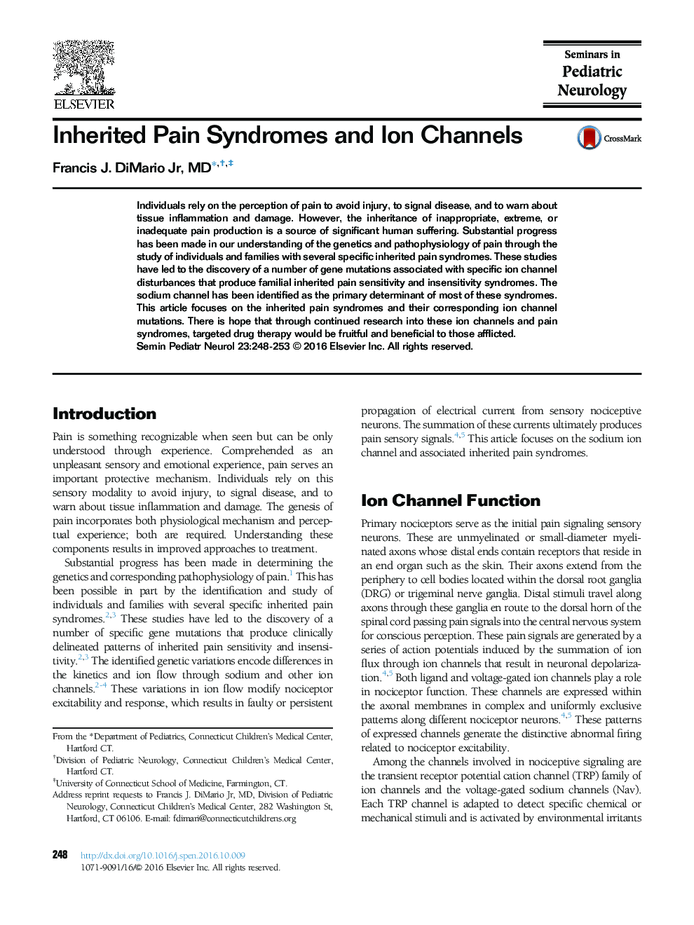 Inherited Pain Syndromes and Ion Channels