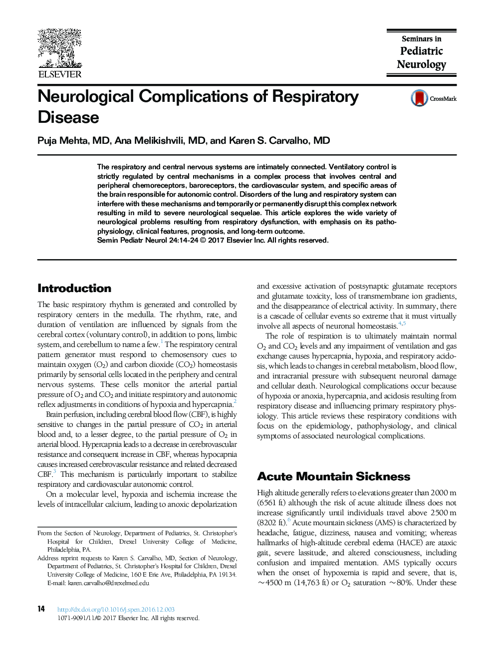 Neurological Complications of Respiratory Disease