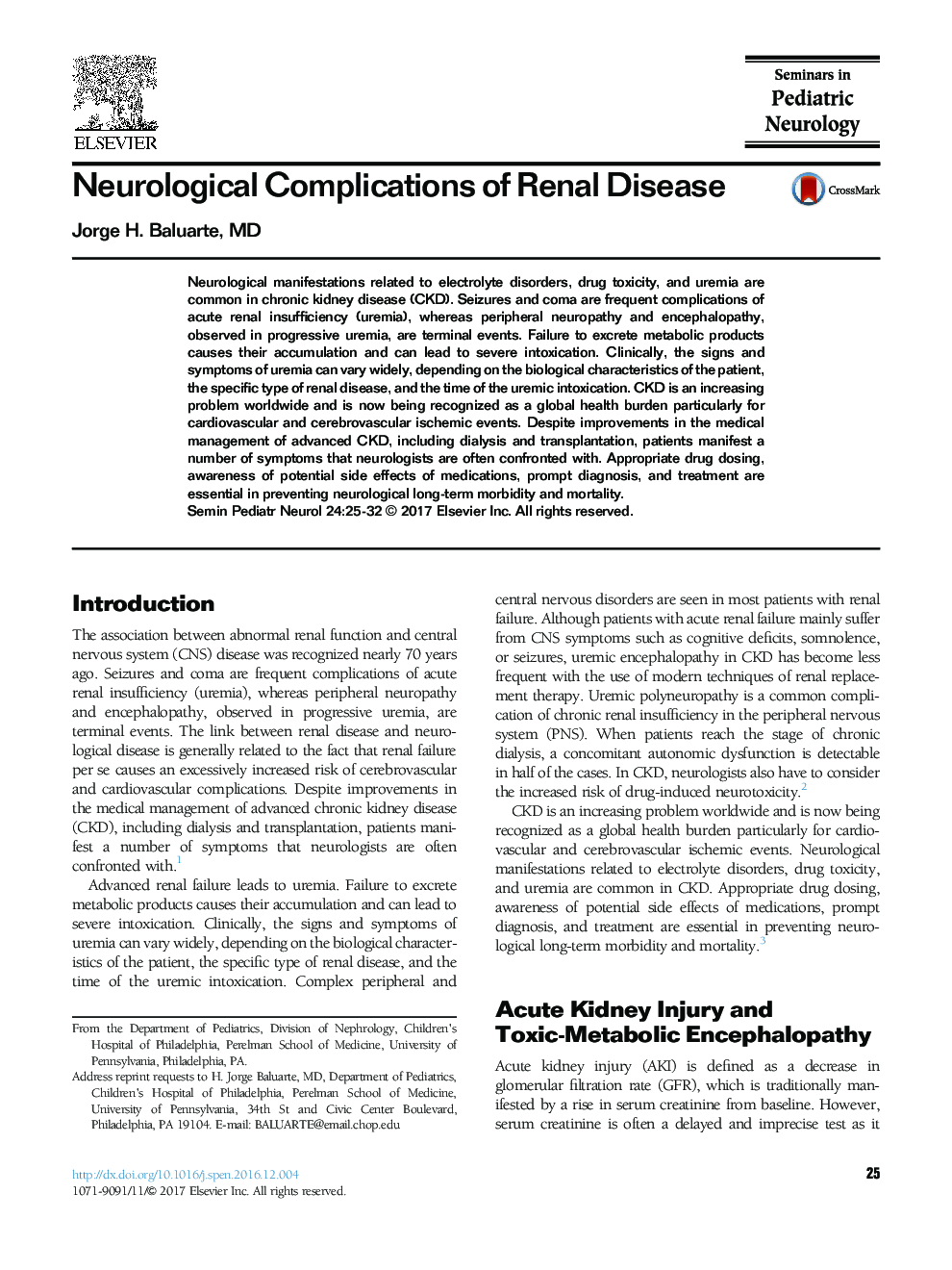 Neurological Complications of Renal Disease