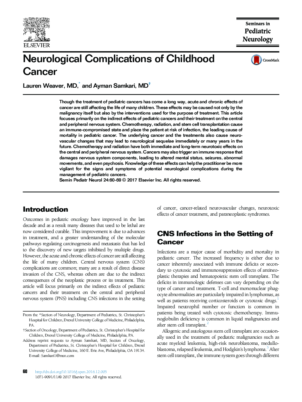Neurological Complications of Childhood Cancer