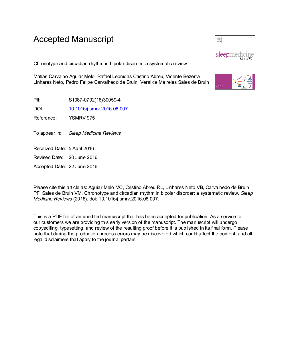 Chronotype and circadian rhythm in bipolar disorder: A systematic review