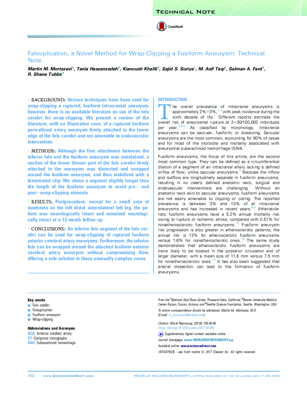 Falxuplication, a Novel Method for Wrap-Clipping a Fusiform Aneurysm: Technical Note